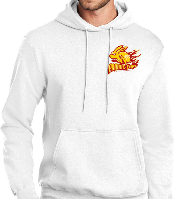 White Hoodie Sweatshirt with Prairie Fire Logo