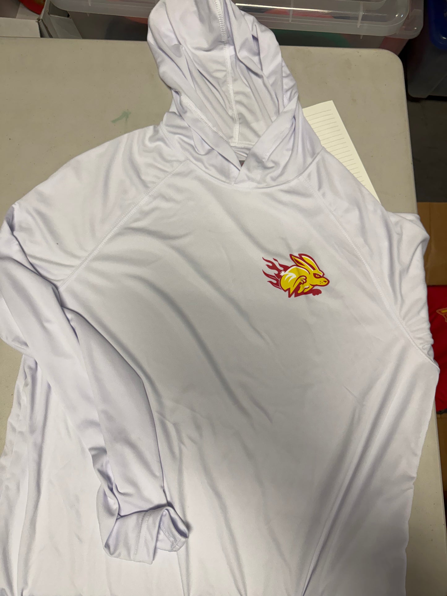 White Long Sleeve light weight Hoodie - Left Breast